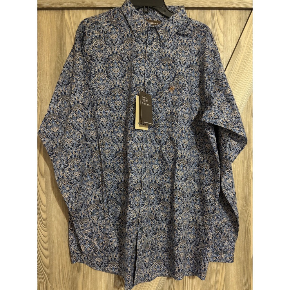 Ariat Stoney LS Button Down Shirt Mens L Tall Royal Blue Paisley 10062237 NWT